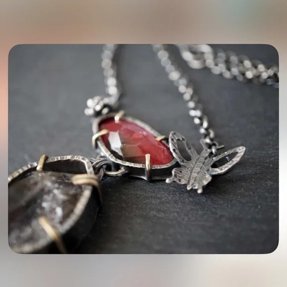 Sterling Silver and Tourmaline Pendant with Herkimer Diamond Necklace - Picture 4 of 14